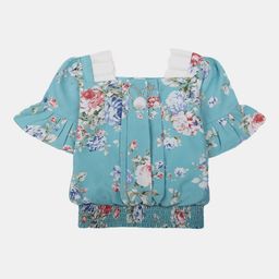V-Mart Girls Floral Printed Lace Inserted Blouson Top-picture-19