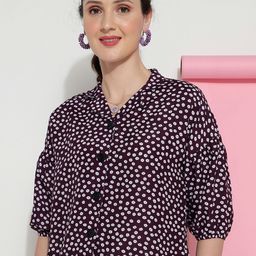 CLEMIRA Floral Printed Shirt Collar Puff Sleeves Shirt Style Top-image-94