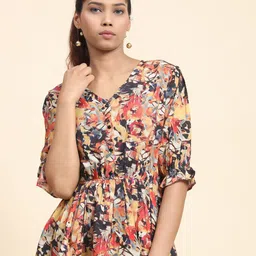 BAESD Abstract Printed Cotton Pleated A-Line Top image 1