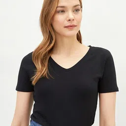 COLOR CAPITAL V Neck Short Sleeves Top-image-87