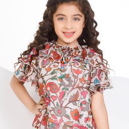 Peppermint Floral Print Tie-Up Neck Flutter Sleeve Chiffon Top-1