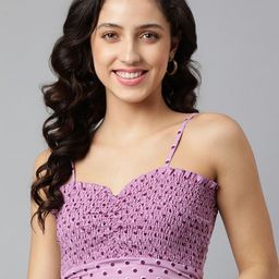 DEEBACO Women Purple Polka Dot Print Smocked Bralette Crop Top-image-22