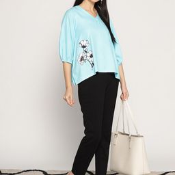 LetsDressUp Floral Printed V-Neck Puff Sleeves High-Low Top-image-41