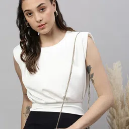SHOWOFF Women Solid Round Neck Synthetic Crepe Top-image-73