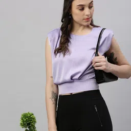 SHOWOFF Women Solid Round Neck Synthetic Crepe Top-image-74