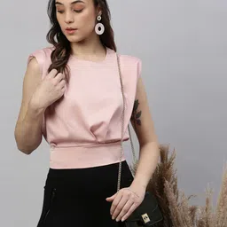SHOWOFF Women Solid Round Neck Synthetic Crepe Top-image-95
