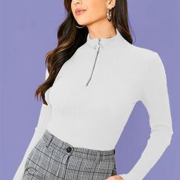 Dream Beauty Fashion Women High Neck Half Zipper Fashion Fitted Top-image-52