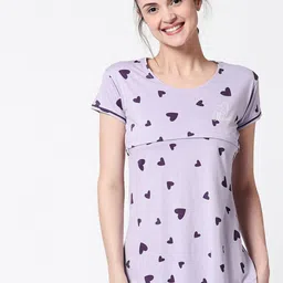 Zeyo Women Violet & Lavender Geometric Print Maternity & Feeding Top-image-77