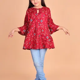 BAESD Girls Floral Printed Ruffled Tie Up Ruffled A-Line Top-image-40