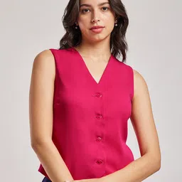 FableStreet V Neck Front Button Waistcoat-44