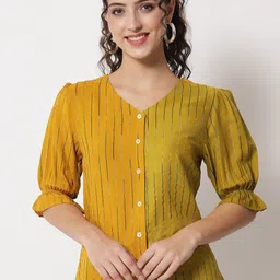 Shopping Queen Women Mustard Yellow & Green Colourblocked Top-image-58