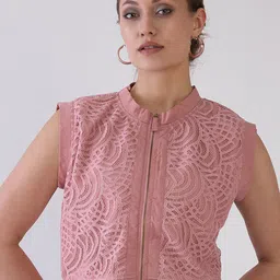 MEDLEY BY ANTHEAA Mandarin Collar Net Crop Top-image-11
