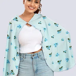 Mom For Sure by Ketki Dalal Blue & Green Floral Printed 100% Cotton Cape Top-image-5