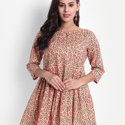 githaan Women Peach-Coloured Floral Print Keyhole Neck Top-picture-27