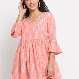 KALINI Peach-Coloured Floral Print Empire Longline Top-picture-24