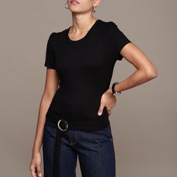 bebe Women Black AM-PM Solid Belted Detail Regular Top-image-37