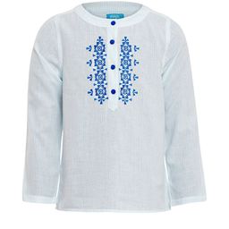 Miyo Girsl White & Blue Striped Mandarin Collar Regular Top-picture-42