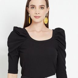 iki chic Black Puff Sleeve Bodyhug Top-image-25