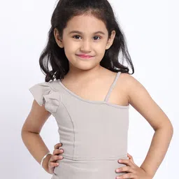 ELEVANTO Girls Grey Solid One Shoulder Peplum Top-picture-2