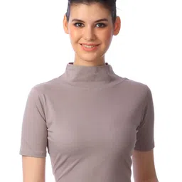 MINOS Neutral Elegance High Neck Cotton Crop Top-image-71