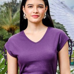 ONE SKY Women V-Neck Cap Sleeves Crop Top-image-72
