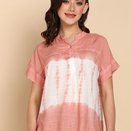 Maaesa Tie and Dye Printed Short Sleeves Shirt Style Top-image-64