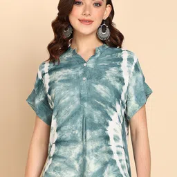 Maaesa Tie and Dye Mandarin Collar Shirt Style Top-picture-57