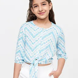 Global Desi Girls White & Blue Floral Print Top-image-8