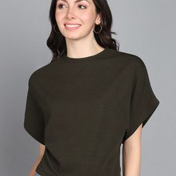 Mast & Harbour Olive Green Extended Sleeves Boxy Top-image-5