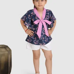 Jelly Jones Navy Blue Floral Print Extended Sleeves Top-picture-43
