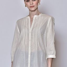 250 DESIGNS Womens Beige Striped Mandarin Collar Sheer Shirt Style Top-picture-46