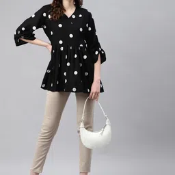 aayusika Polka Dot Printed V-Neck Longline Top-15