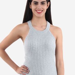 JoE Hazel Women Grey Halter Neck Cotton Fitted Top-25