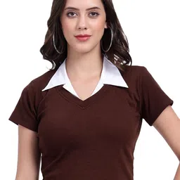 TABADTOD Shirt Collar Printed Crop Top-image-99