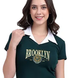 TABADTOD Shirt Collar Typography Printed Rib Crop Top-image-54