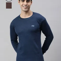 Lux Cottswool Men Pack Of 2 Blue & Brown Solid Slim-Fit Thermal Top-image-52