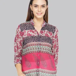 TSM Floral Printed Mandarin Collar Shirt Style Top-picture-13