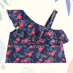 Allen Solly Junior Girls Navy Blue & Fuchsia Pink Floral Print Top-0