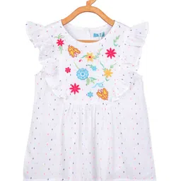 Miyo White & Blue Floral Embroidered Pure Cotton Top-picture-44