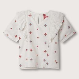 Blue Giraffe Girls Ethnic Motif Embroidered Ruffles Cotton Linen Top-picture-11