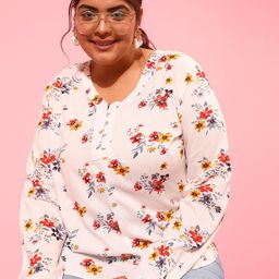 CURVY STREET Floral Print Cuff Sleeves Top-image-89
