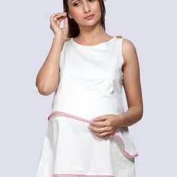 Mom For Sure by Ketki Dalal White Maternity Layered Cotton Top-picture-7