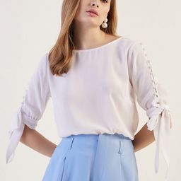 Freehand by The Indian Garage Co Round Neck Tie-Up Neck Top-picture-5