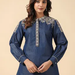 SAVI Mandarin Collar Denim Top-picture-39