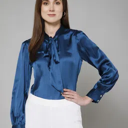 PURYS Tie-Up Neck Satin Shirt Style Top-picture-42