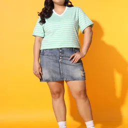 AUSTIVO Plus Size Horizontal Stripes V-Neck Cotton Top-image-48