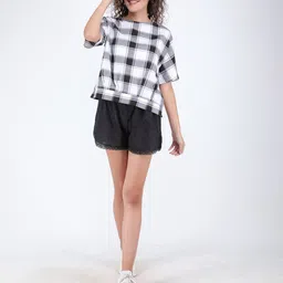 Streaks & Crosses Checked Extended Sleeves Cotton Top-picture-40