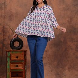 HIBIKI Women Printed Twisted Pure Cotton Peplum Top-image-79