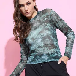 Tokyo Talkies Women Green Abstract Printed Fitted Top-image-17