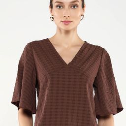RAREISM Solid Self Design V-Neck Top-48